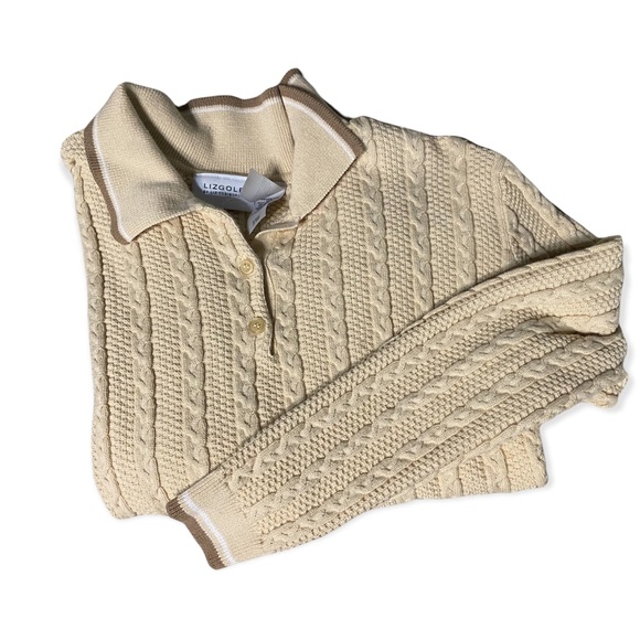 Light yellow cable knit sweater long sleeve - Picture 1 of 3